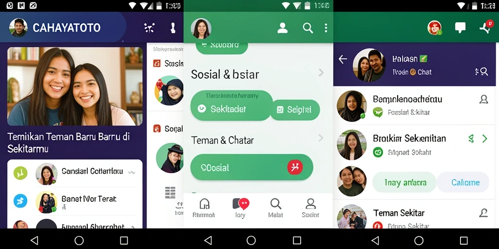 Screenshot antarmuka CAHAYATOTO menampilkan fitur Teman Sekitar yang menarik.