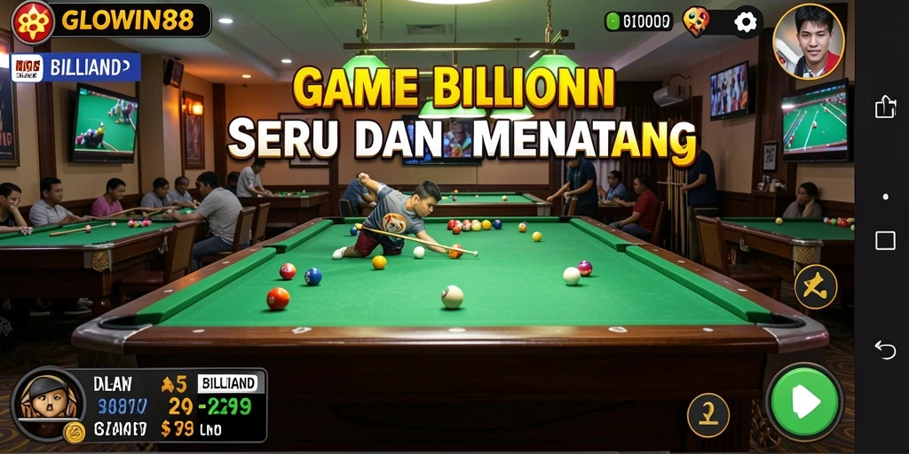 Antarmuka GLOWIN88 menampilkan meja billiard yang menarik dan interaktif.