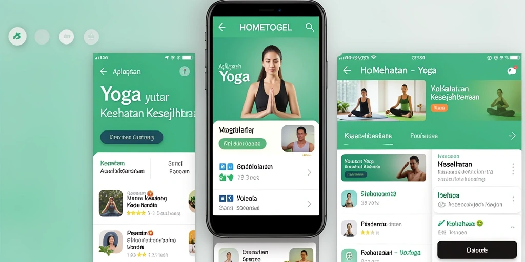 Antarmuka aplikasi HOMETOGEL yang menawan untuk latihan yoga sehari-hari.