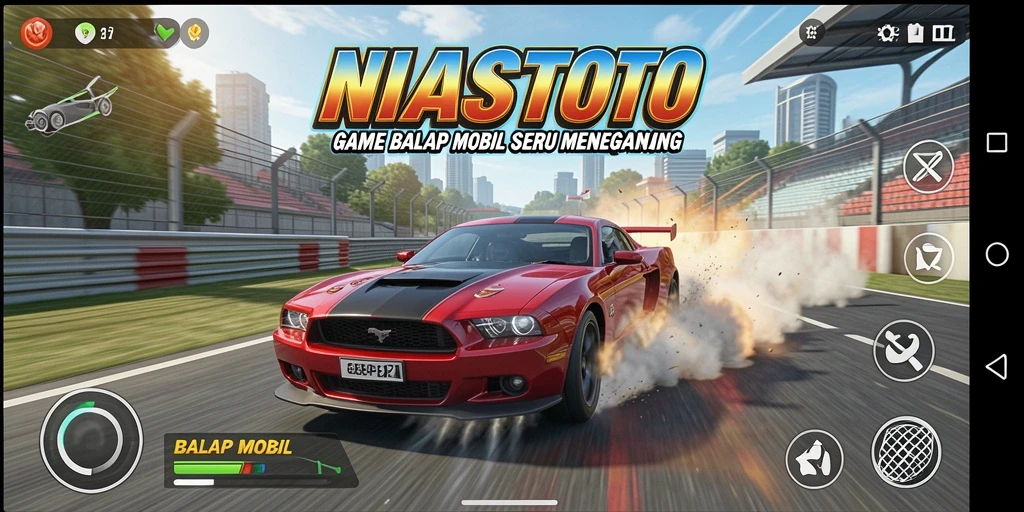 Screenshot NIASTOTO menampilkan mobil balap di lintasan yang menegangkan.